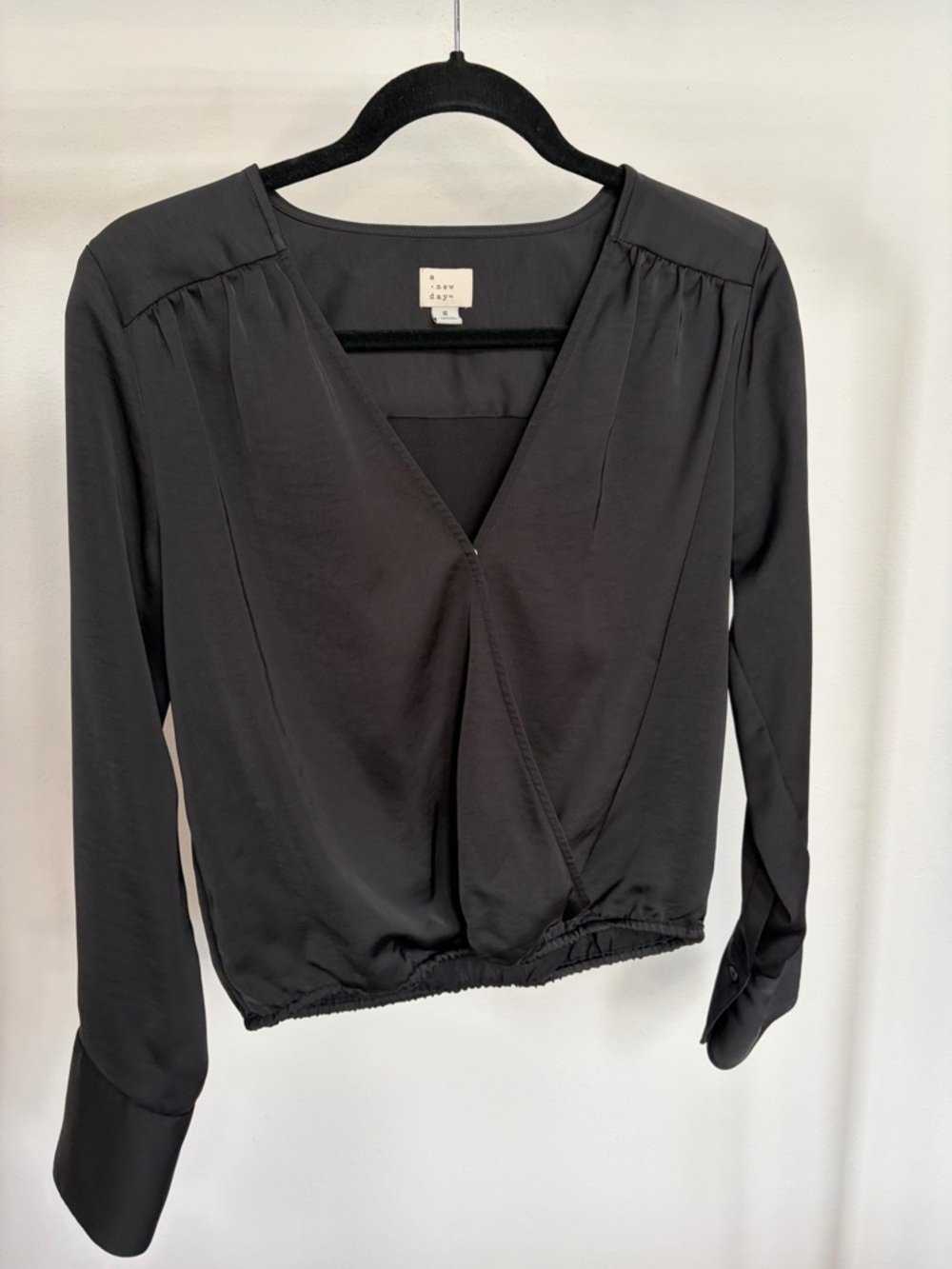 a new day Black Surplice Long-Sleeve Blouse